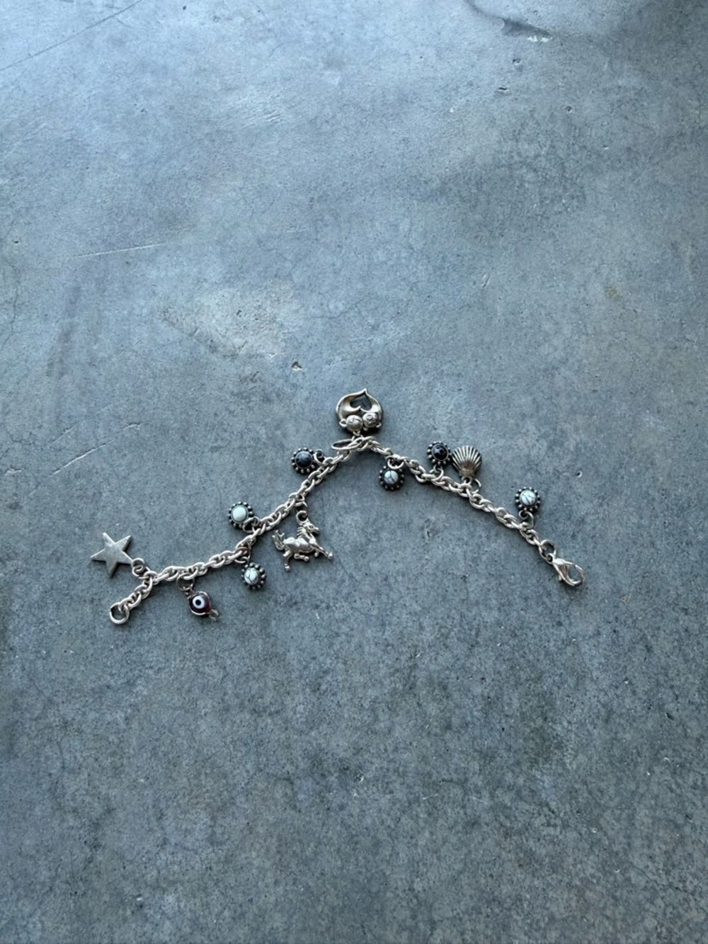 Sterling Silver Beach Charm Bracelet with Sea Shells and Star - Silver